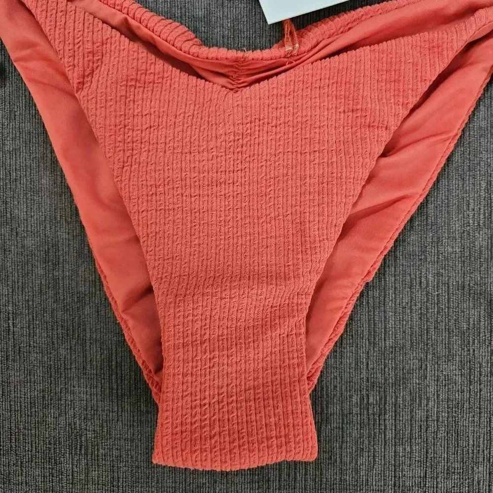 Becca Women's Ginger Scrunch Back High Leg Tie Side Bikini Bottom Large